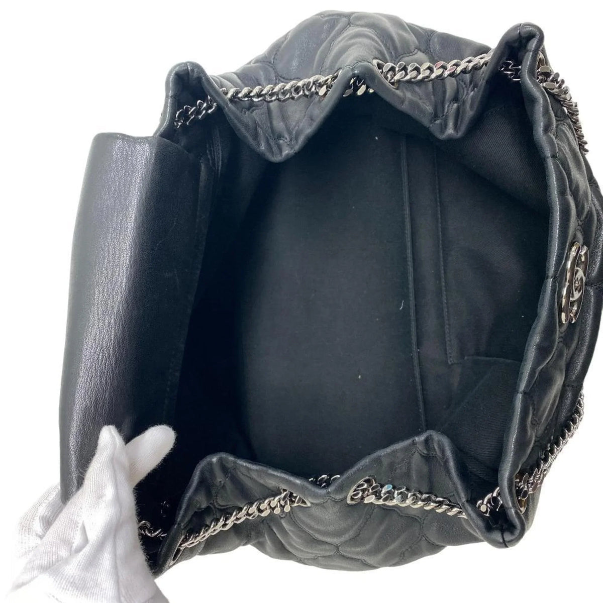 Pre-Owned CHANEL Bubble Quilt Chain Shoulder Coco Mark Handbag Charcoal Women's Z0005974 (Fair)