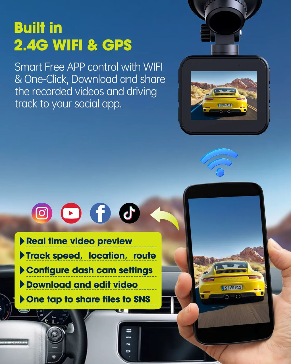 UHD 4K Dash Cam with Built-in WiFi GPS Super Night Vision, TOGUARD Voice Control Car Camera Front Camera for Car