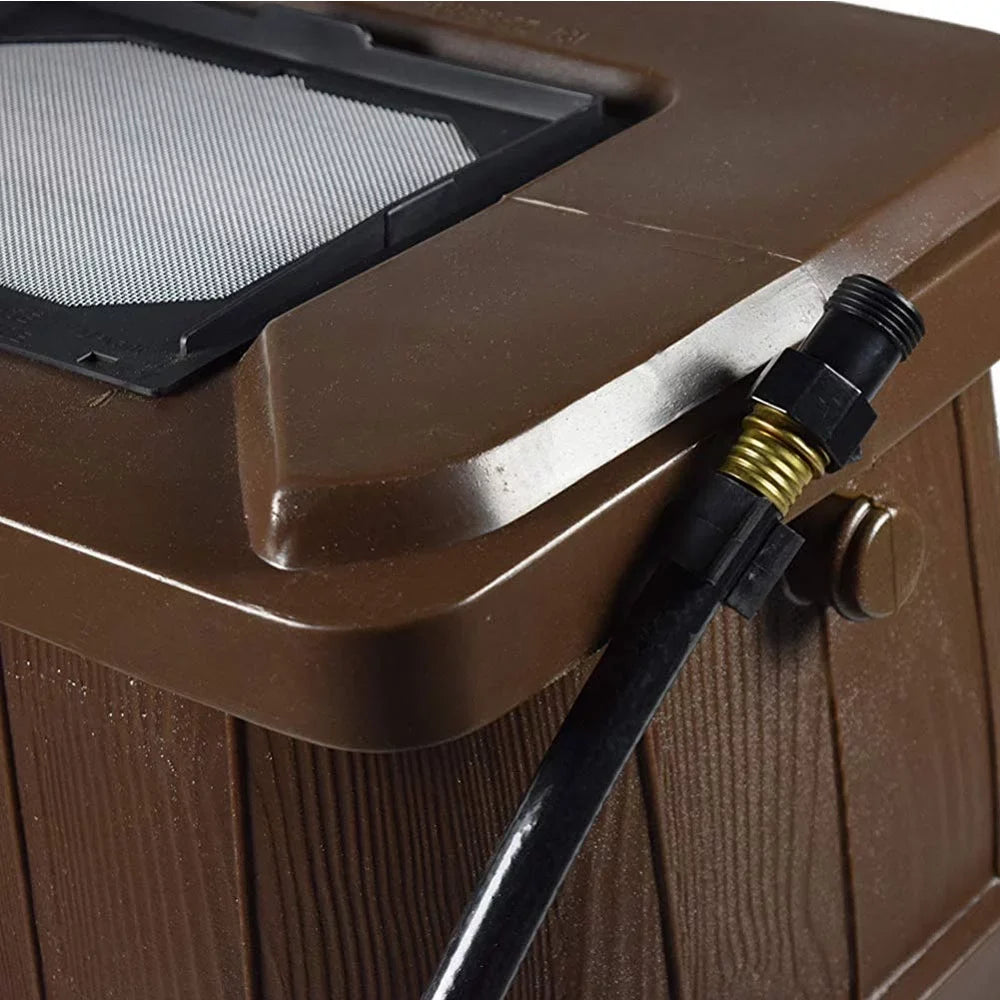 FCMP Outdoor 45 Gal Wood Grain Rain Water Catcher Barrel, Brown (2 Pack)