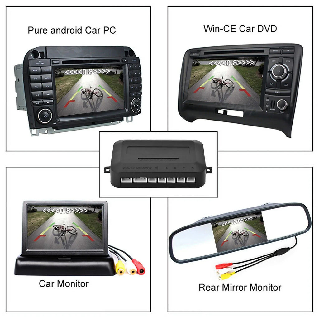 Car Reverse Backup Parking Sensor Radar System, Buzzer beeps, with 4.3in HD Backup Camera Car Monitor Rear Camera View Parking System Night Vision