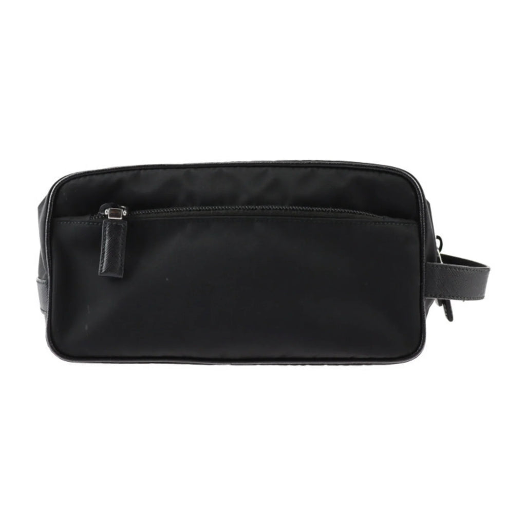 Pre-Owned PRADA Prada second bag 2NA819 nylon leather Dark silver hardware clutch handbag triangle logo (Good)