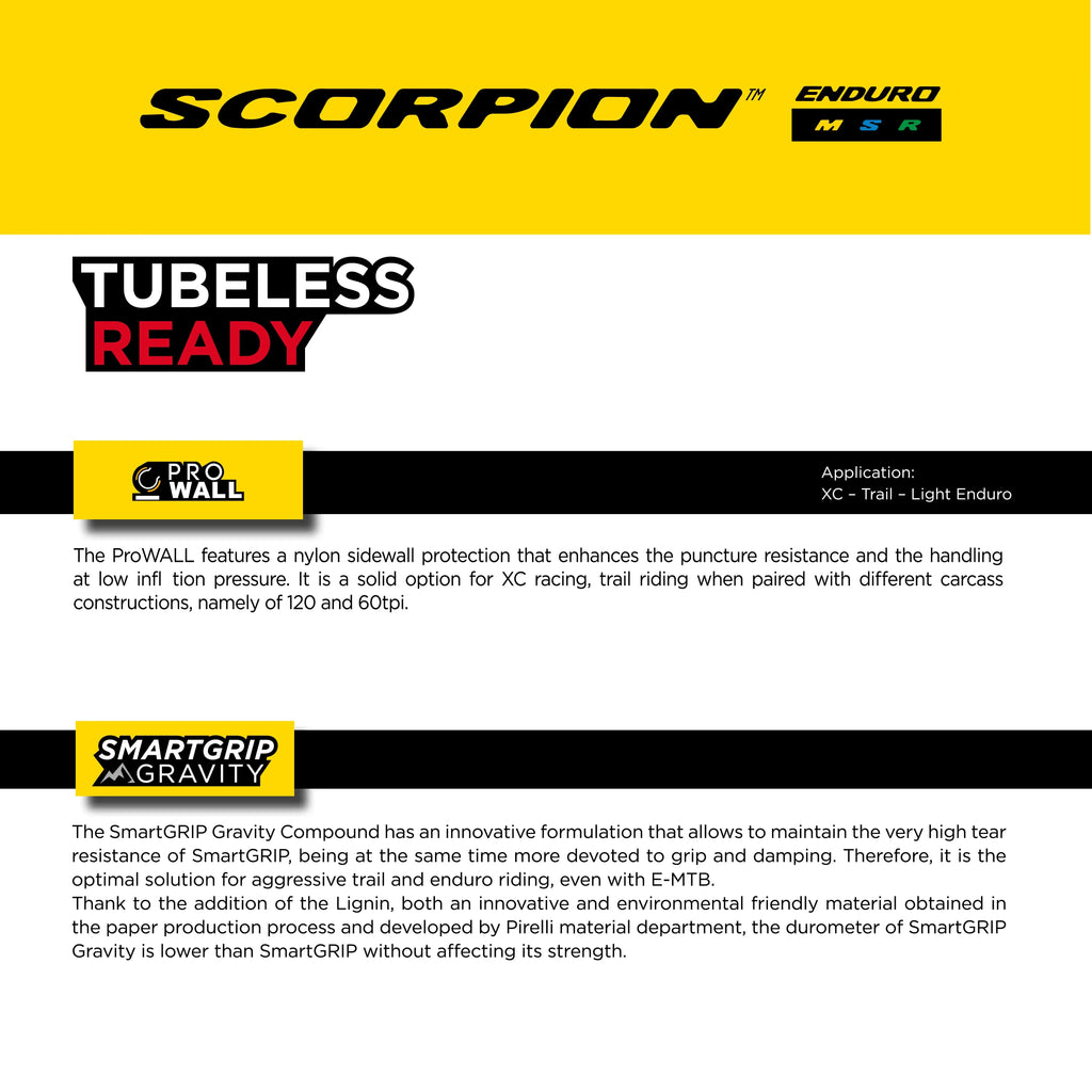 Pirelli Scorpion Enduro S Classic 29" x 2.4 Mountain Bicycle Tire Unmatched Grip and Reliability for Extreme Enduro Riding Tubeless Ready Unit TLR Enhanced ProWall MTB Casing + SmarTUBE 23/32-622