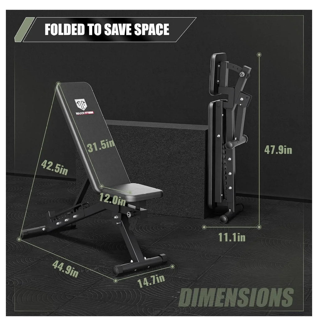 Major Fitness Weight Bench,1300 LBS Capacity Bench Press and 32 Adjustable Positions Strength Training Bench for Garage and Home Gym Workouts, Weight Lifting, and Bench Press
