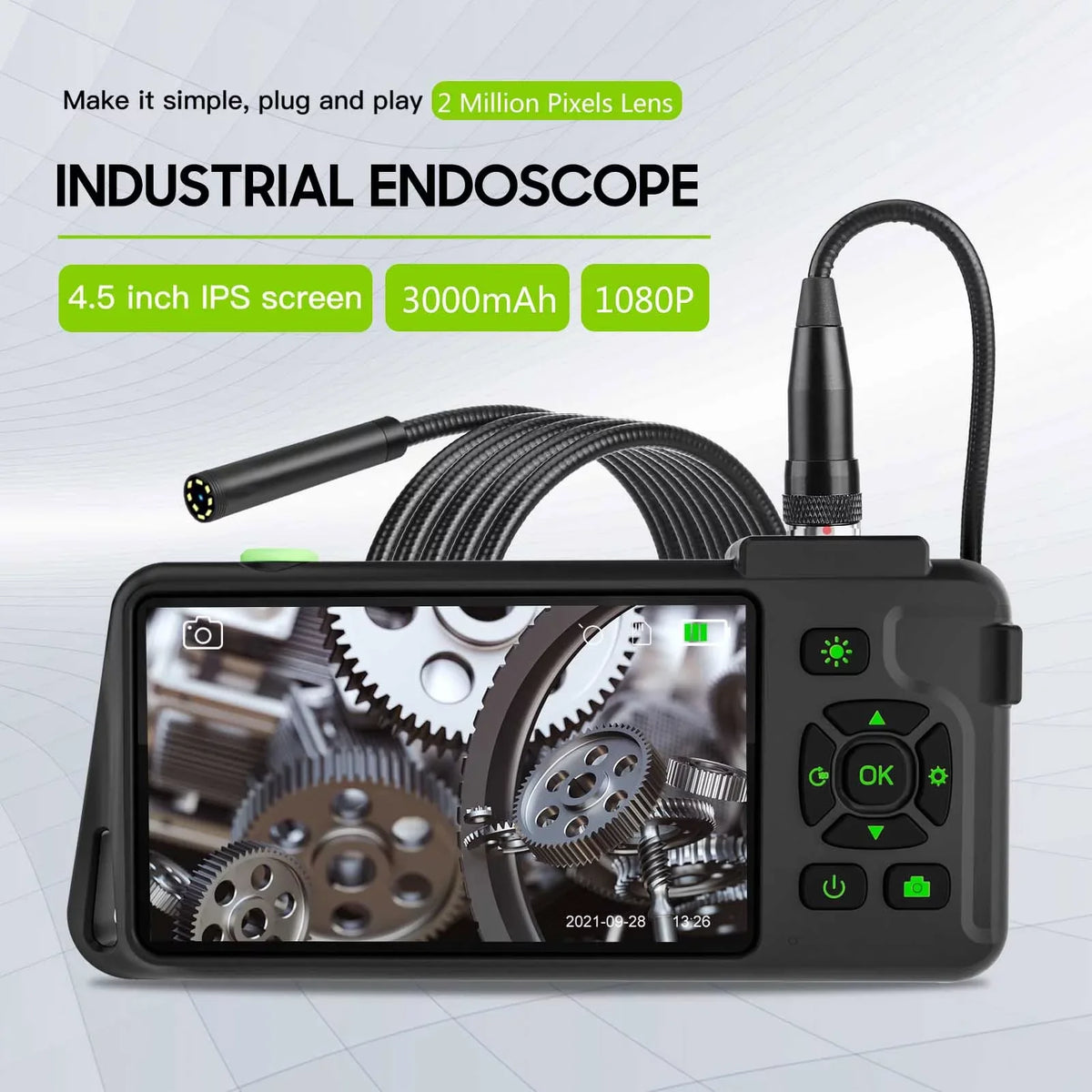 Docooler Industrial with Unit IPS Color Display 1080P Photos Videos Snake with 8 Borescope IP67 Waterproof 2 Million Pixels Inspection with TF Slot for Maintenance