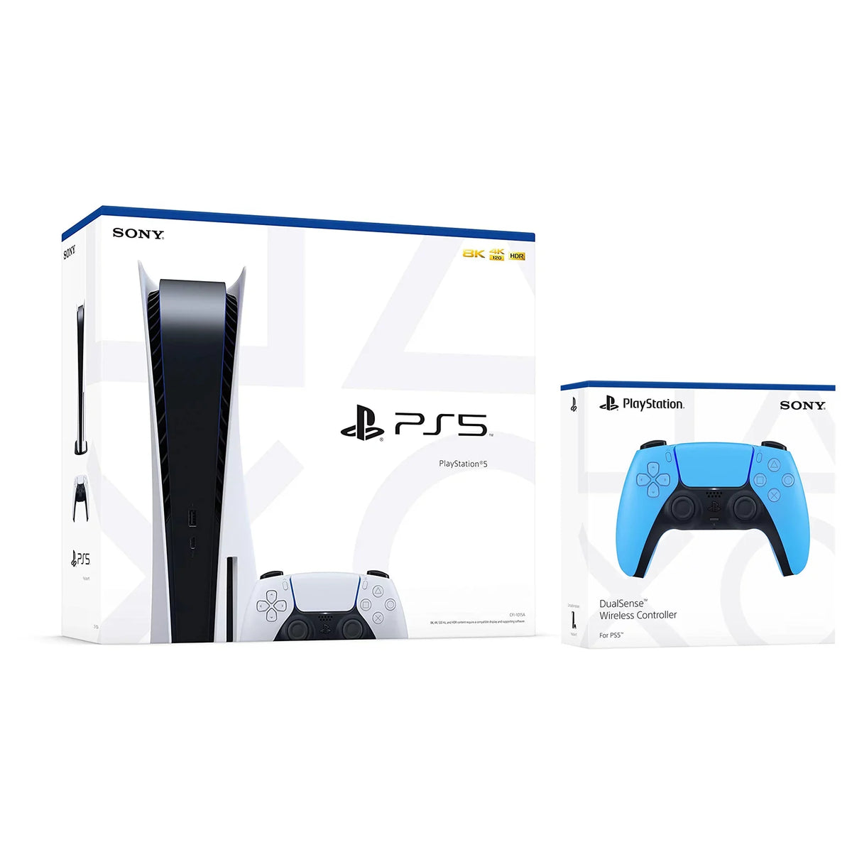 Sony Playstation 5 Disc Version (Sony PS5 Disc) with Extra Starlight Blue Controller and Onyx PULSE 3D Headset Bundle