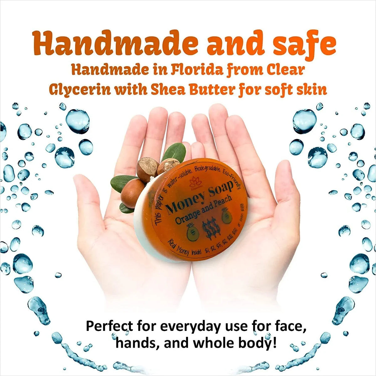 Orange and Peach Glycerin Soap Bar with Real Money Inside