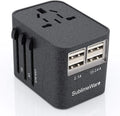 International Power Adapter for Travel Charcoal - 4 USB European Plug Adapter for 150+ Countries - for Europe UK America China Ireland Italy - Smart Charging 2.4A Travel Adapters by Sublimeware