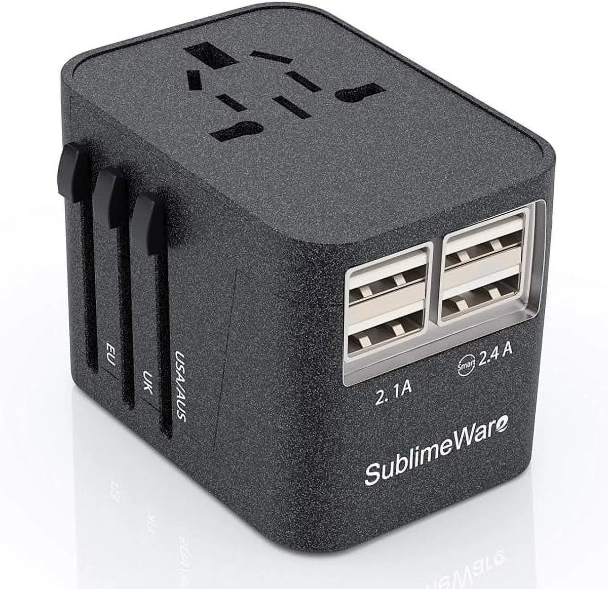 International Power Adapter for Travel Charcoal - 4 USB European Plug Adapter for 150+ Countries - for Europe UK America China Ireland Italy - Smart Charging 2.4A Travel Adapters by Sublimeware