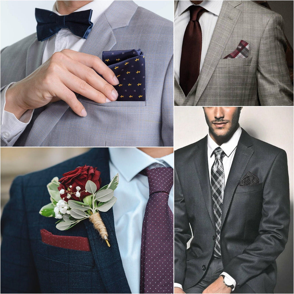 8PCS Men Silk Pocket Square Handkerchief Fashion Floral Dot Hanky Party Wedding