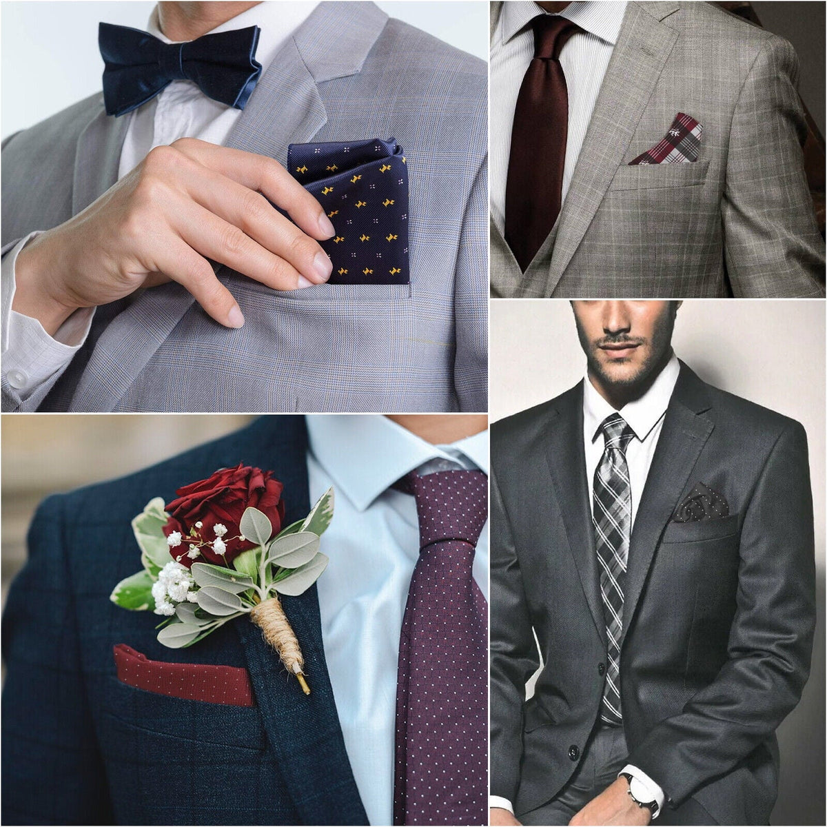 8PCS Men Silk Pocket Square Handkerchief Fashion Floral Dot Hanky Party Wedding