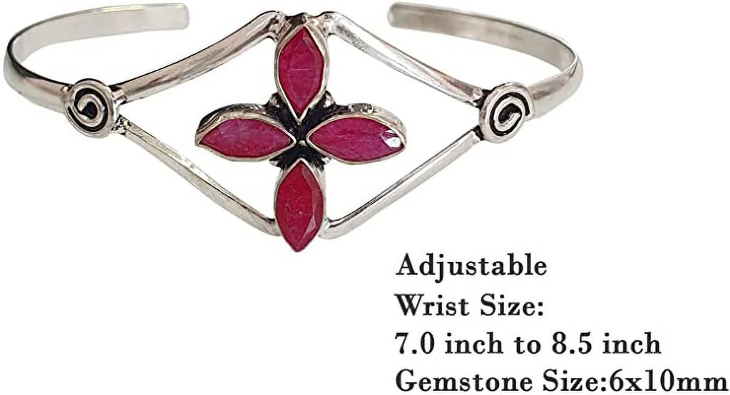 Silver Plated Cuff Bracelet for Women, Natural Red Ruby Gemstone Handmade Modern Designer Tribal Bohemian Design Fashion Bracelet, Party Boho Jewelry