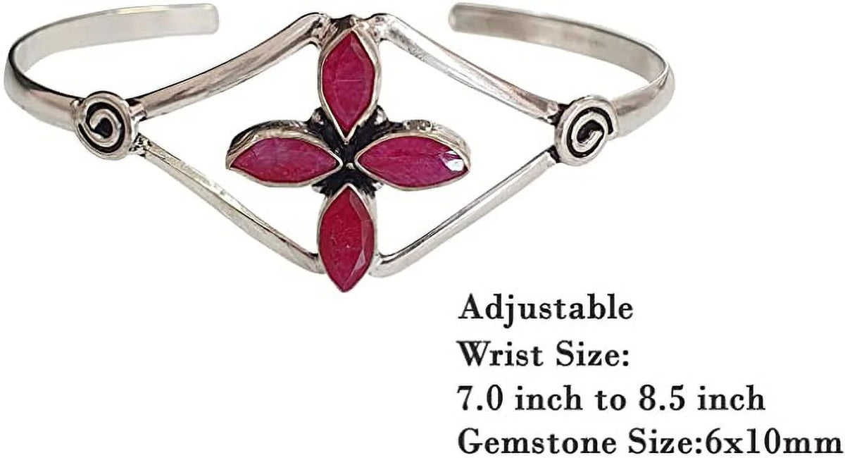 Silver Plated Cuff Bracelet for Women, Natural Red Ruby Gemstone Handmade Modern Designer Tribal Bohemian Design Fashion Bracelet, Party Boho Jewelry