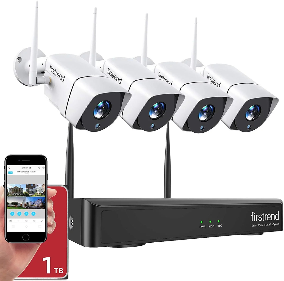 Security Camera System Wireless,Firstrend 1080P 8CH Wireless Home Security Systems with 4pcs 3MP Full HD Cameras 1TB HDD Night Vision Motion Detection Free App for Indoor Outdoor Video Surveillance