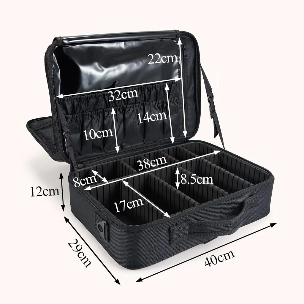 Extra Large Travel Makeup Bag Cosmetic Case Organizer Beauty Train Case with Shoulder Strap and Dividers Compartment, Dark
