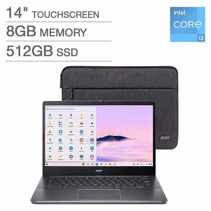 Acer Chromebook Plus 14” Touchscreen Laptop –Intel Core i3-N305 - Protective Sleeve Included 8GB 512GB SSD