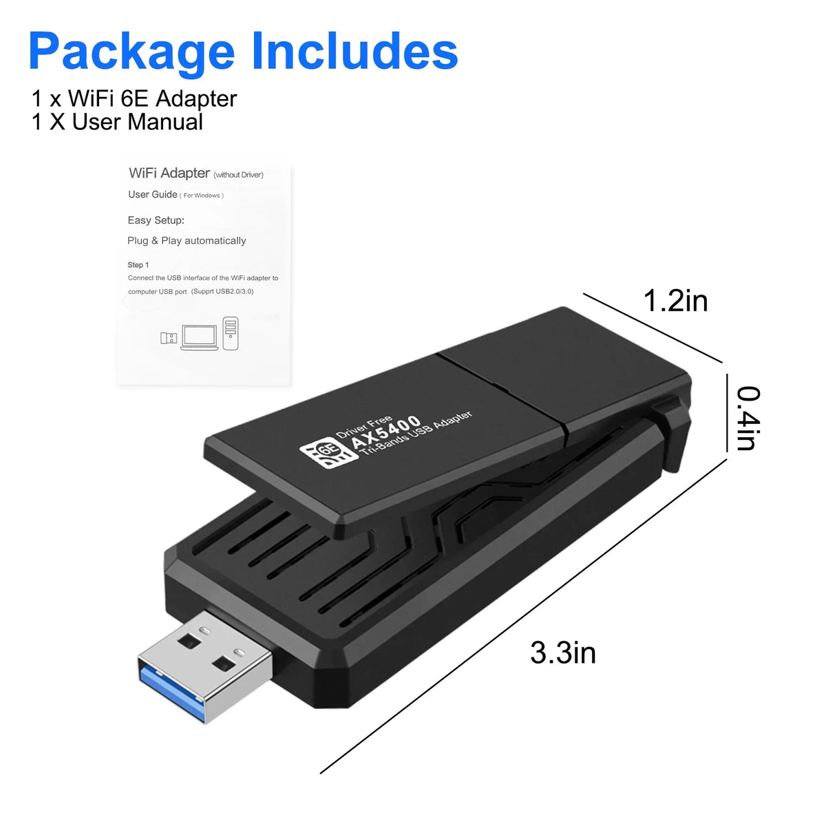 CELECTIGO AX5400 802.11AX WiFi 6E USB 3.0 WiFi Adapter ,for PC Laptop Tri Band 6GHz/5GHz/2.4GHz, WPA3, Wireless USB WiFi Dongle Network Adapter,Only Compatible with Windows 11/10, Driver Charcoal