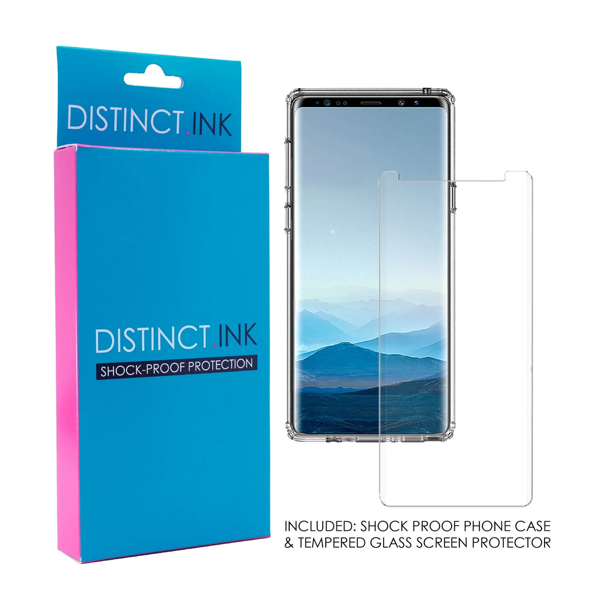 DistinctInk Clear Shockproof Hybrid Case for Samsung Galaxy Note 9 - TPU Bumper, Acrylic Back, Tempered Glass Screen Protector - Matthew 9:29 - Because of Your Faith, It Will Happen