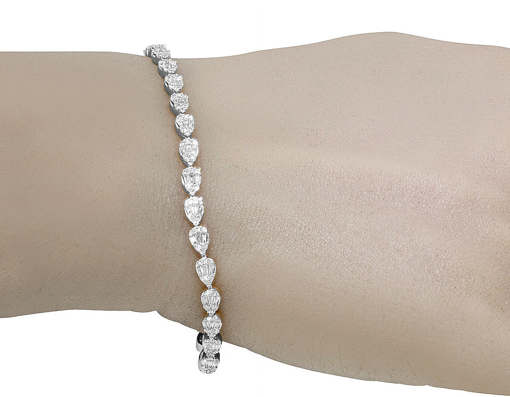 Tear Shaped Baguette Cluster 2.70 CT Diamond Tennis Link Bracelet Gold 4MM 7.75"