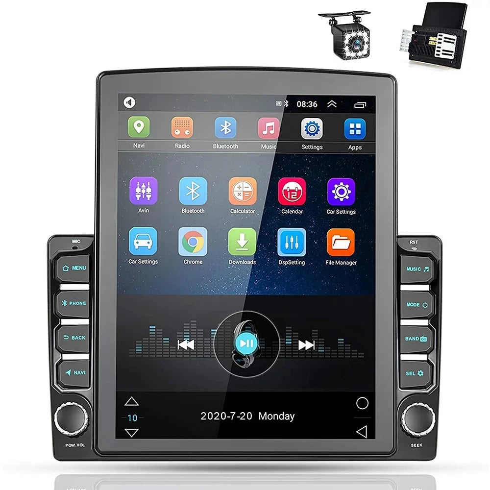 Podofo Double 2 Din 9.7 Centimeter Vertical Touch Screen Car Stereo Radio Android 12 Mirror Link GPS Navi Bluetooth Wifi GPS FM USB with Backup Camera