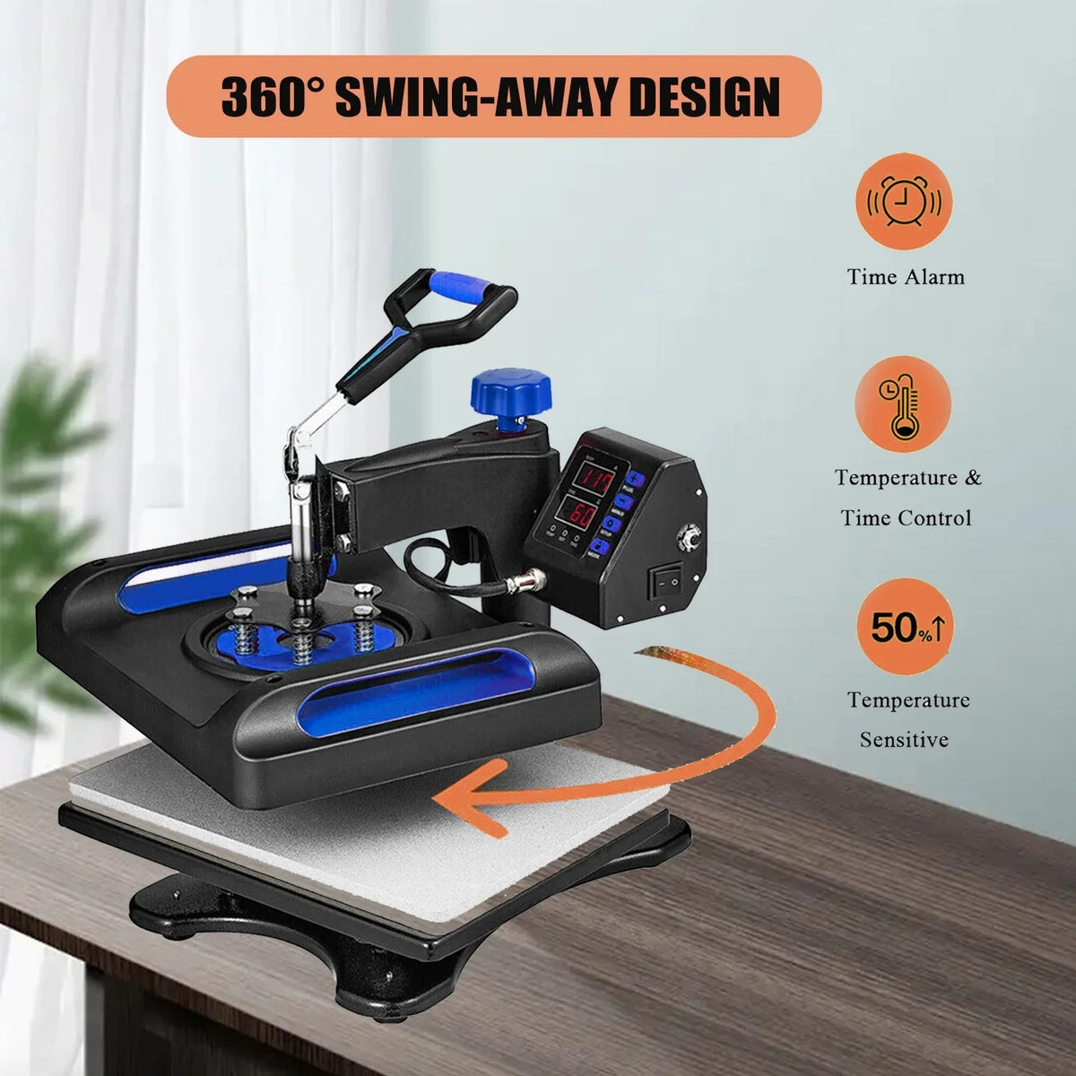 Blue Heat Press Machine 8 in 1, 15 x 15 Unit Sublimation Transfer Printer, Digital Precise LCD Control Printing, 360 Swing Away Vinyl Transfer Printer for T-Shirts, Canvas Bag, Pillow, Banner