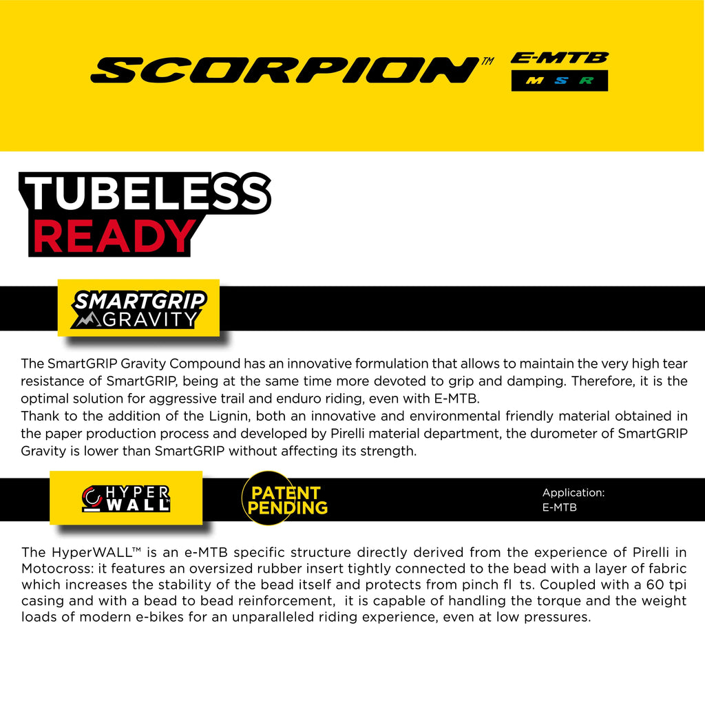 Pirelli Scorpion E-MTB M 27.5 x 2.6 Mountain Bicycle Tire, Versatile E-Mountain Bike Tire for Trail and Enduro Use, Mixed Terrain, E-Bike MTB, Tubeless Ready Unit TLR + SmarTUBE 23/32-622