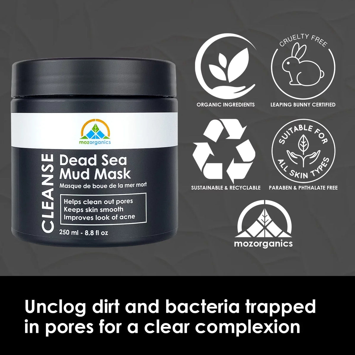Dead Sea Mud Mask for Face and Body - Best Cleansing Clay for Charcoal and Clogged Pores (8.8oz.)