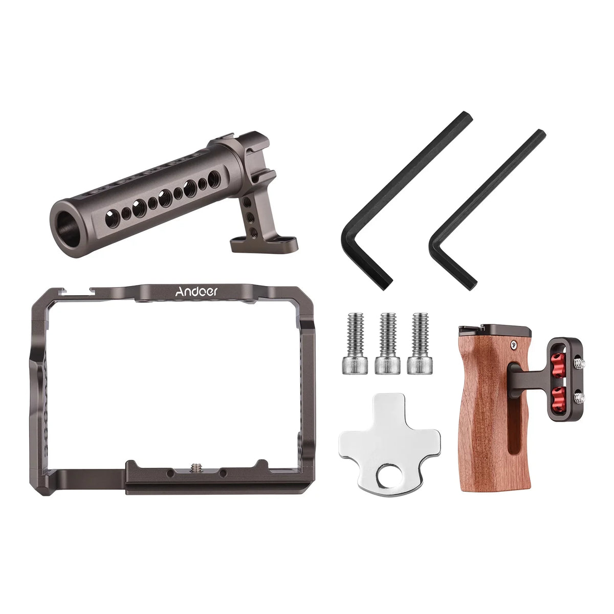 Walmeck Andoer Aluminum Alloy Cage Kit with Video Rig Handle Wooden Grip Replacement for Sony A7R III/ A7 II/ A7III