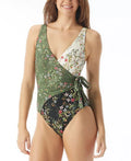 Vince Camuto Charcoal Printed Surplus Wrap Tie One-Piece Swimsuit, US 6