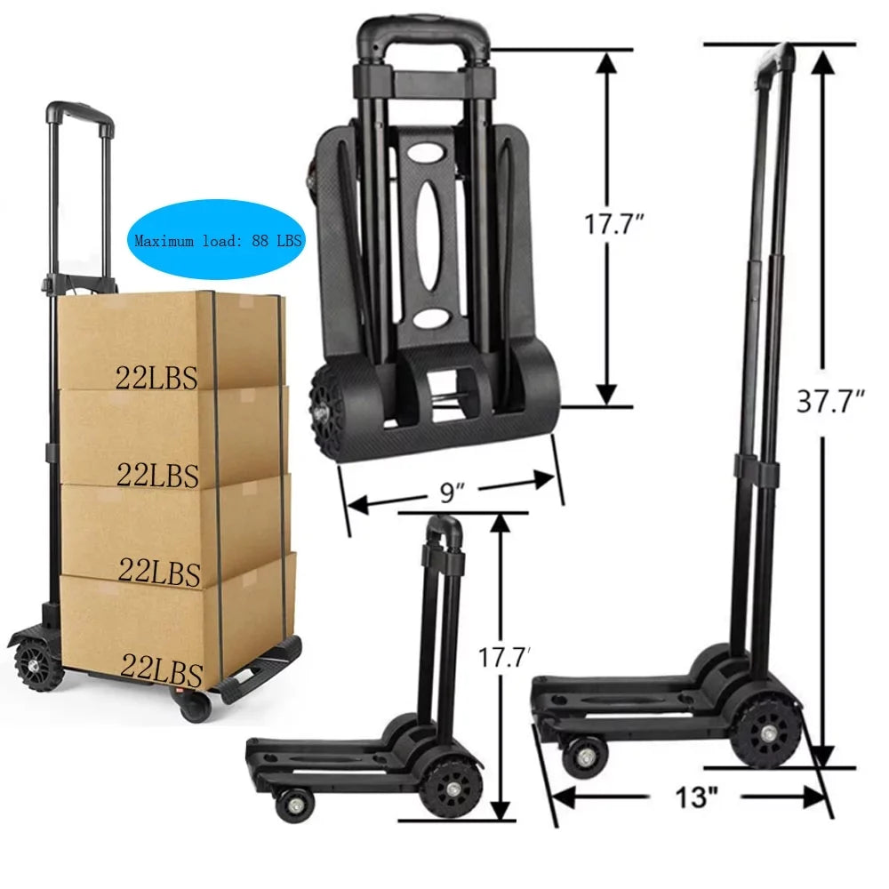 siisll Big Capacity Heavy Duty Folding Hand Truck Luggage Cart for Moving Lightweight Utility Cart for Luggage Folding Cart with Wheels Collapsible Platform Cart for Home, Office and Travel Use. Charcoal