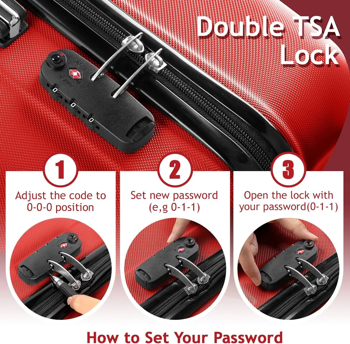 Business - Red (20/24/28) Luggage Set of 3 Hardside Carry on Suitcase Sets with Spinner Wheels & TSA lock, Portable Lightweight ABS Luggages for Travel