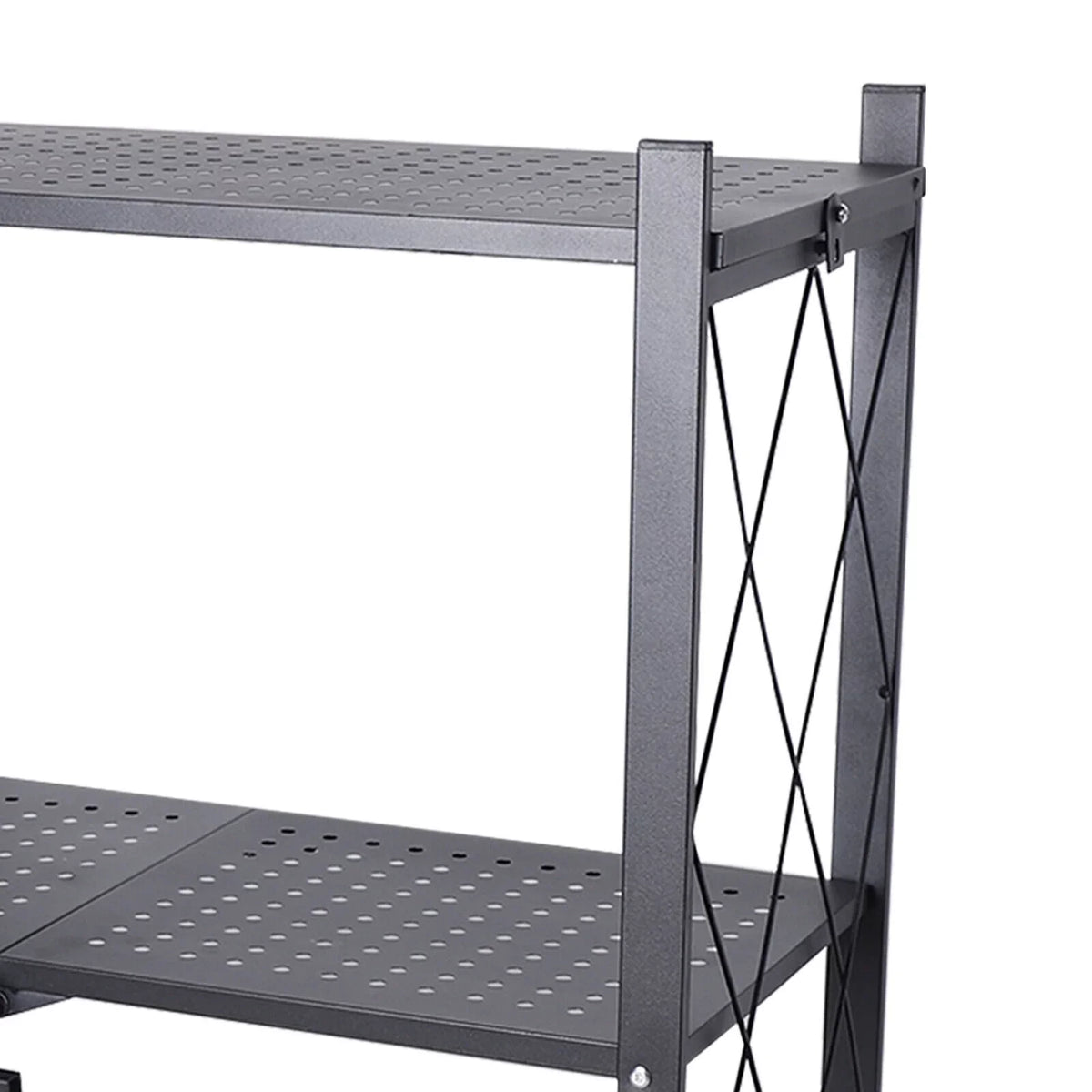 Miumaeov 3-Tier Kitchen Foldable Metal Rolling Trolley Cart Movable Utility Rack Storage Shelves Holder with Wheel Midnight