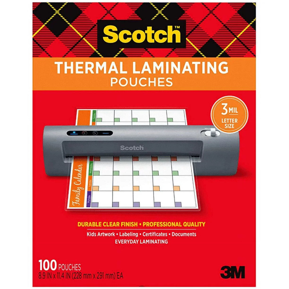Scotch Thermal Laminating Pouches, 100-Pack, 8.9 x 11.4 Inch Letter Size Sheets (TP3854-100)