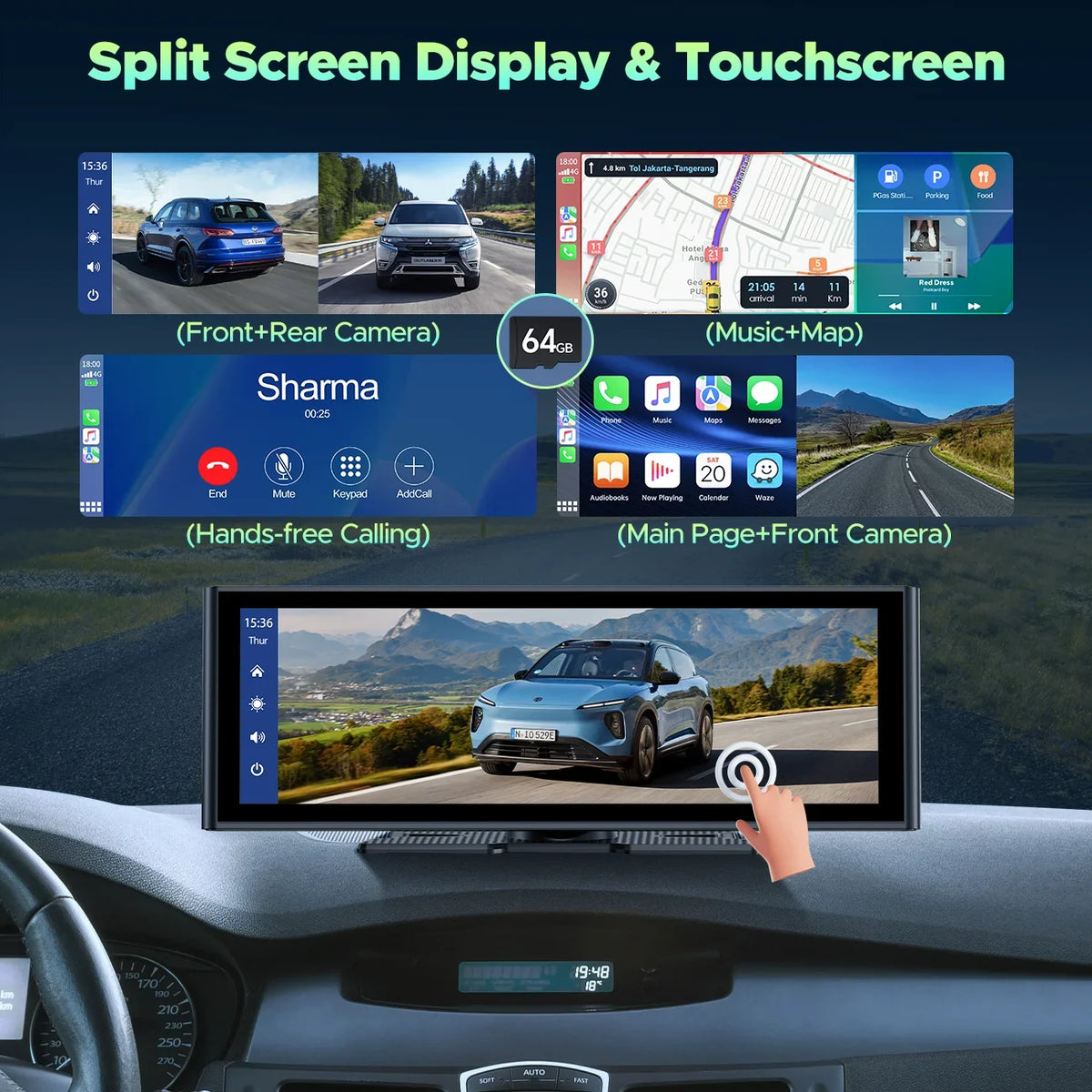 TOGUARD Apple Car Play Wireless Car Stereo with 4K Front and Rear Dash Cam, 9.26" Touch Screen, Carplay Car Radio, Android Auto, 1080P Rear View Camera/Loop Recording/GPS Navigation/Mirror Link