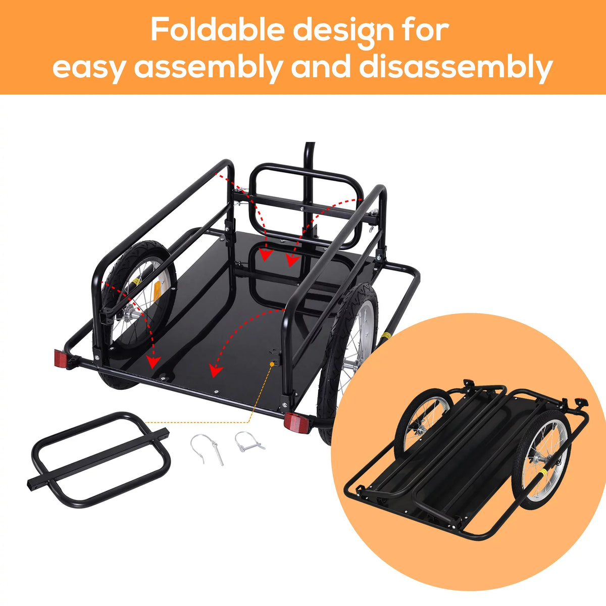 Aosom Folding Bike Cargo Trailer Cart with Seat Post Hitch- Dark up to 88 Lbs.