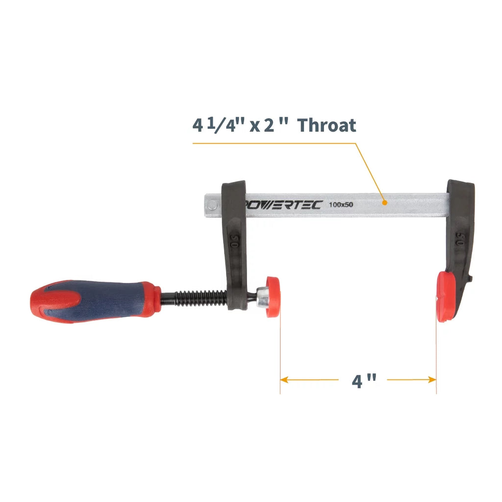 POWERTEC 4PK Inch F Clamp Heavy Duty F Style Bar Clamps for Woodworking, 330 lb Capacity each (71591-P2)
