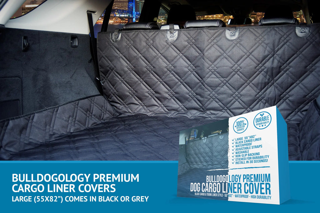 Bulldogology SUV Cargo Liner for Dogs - Heavy Duty Pet Trunk Cargo Cover - Dog Car Seat Cover Waterproof Nonslip - Dog Hair, Muddy Paws, Scratches Protector for Cars (Large, 55x82")