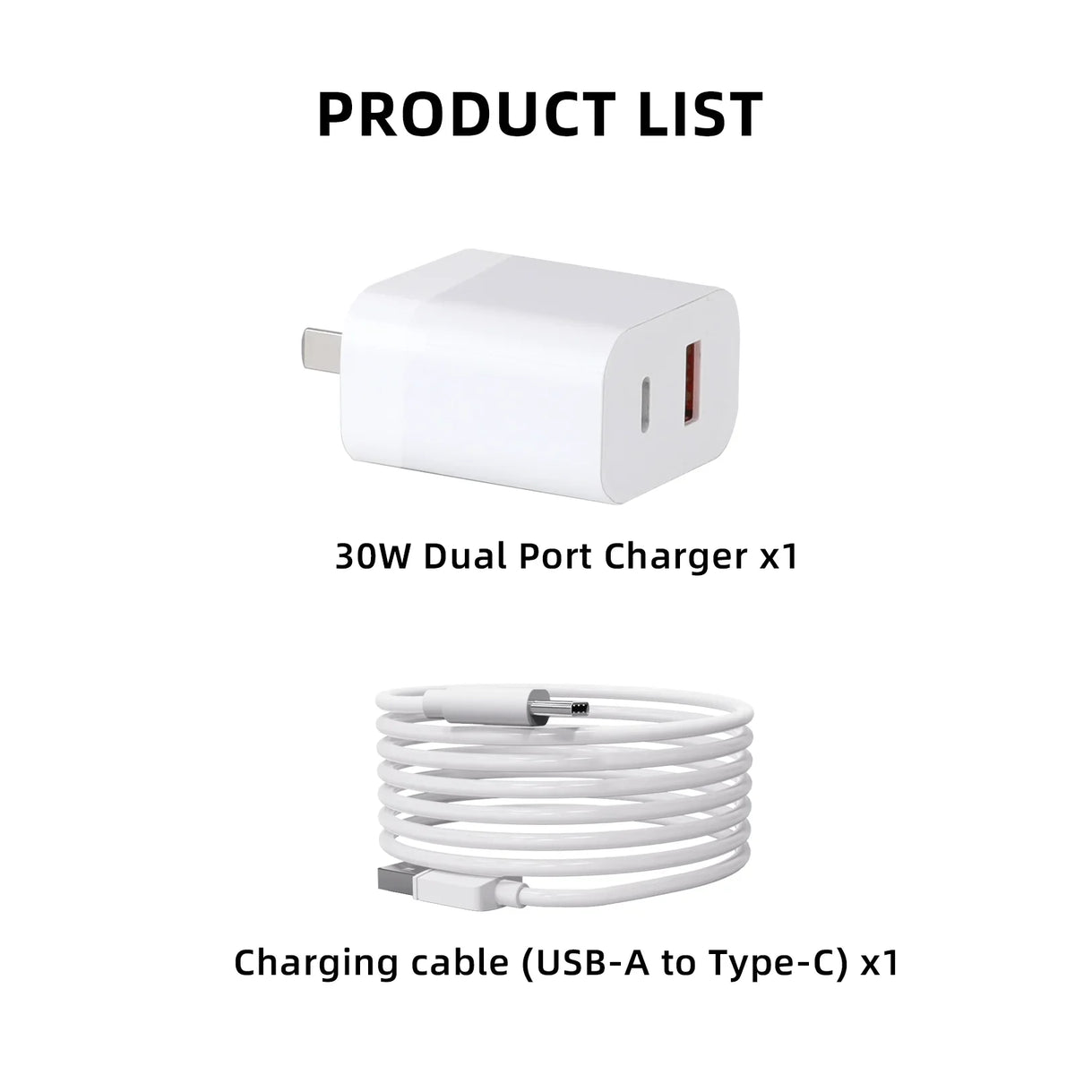 30W USB Charger with Type-C Cable Dual-Port Charging for DJI Mini 2/Mini 3 Pro Charging Parts