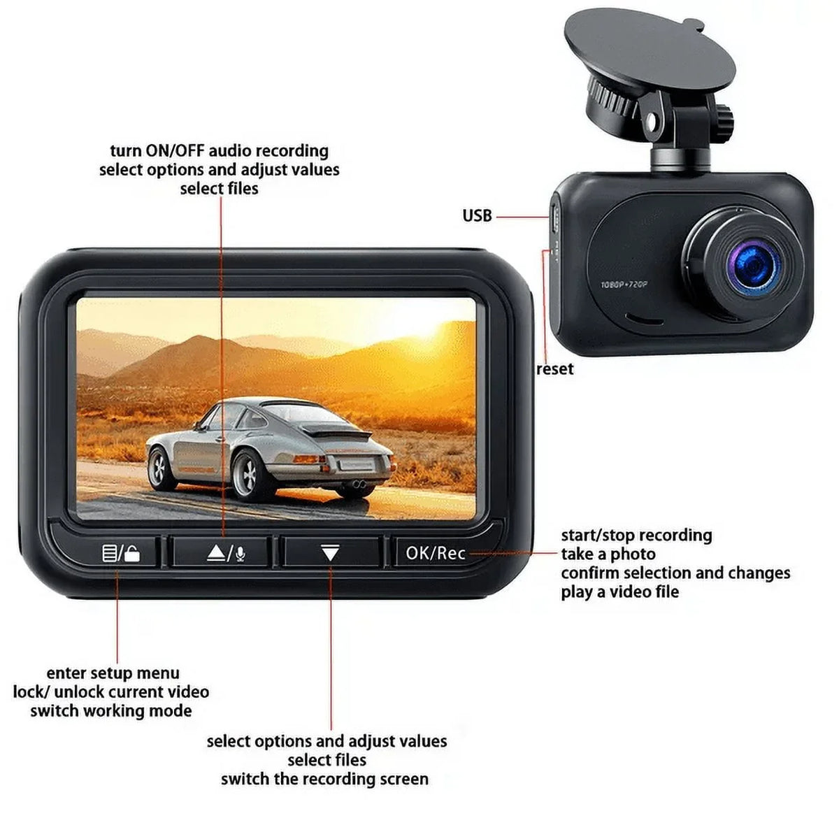 TOGUARD Dash Cam Front and Rear, 1080P Dash Camera, Dashcam with Night Vision, Car Camera with Inch LCD Display, Parking Mode, G-Sensor, Loop Recording, WDR