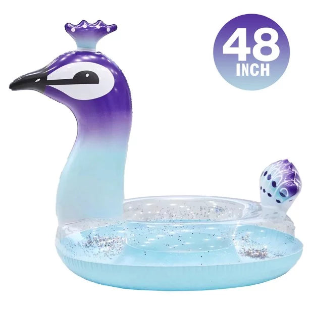 Alin Swimming Pool Toys Inflatable Glitter Pool Float Peacock Designed with Fast Valves Lounge Raft Decorative Water Game Summer Beach Party for Kids | 48 Centimeter