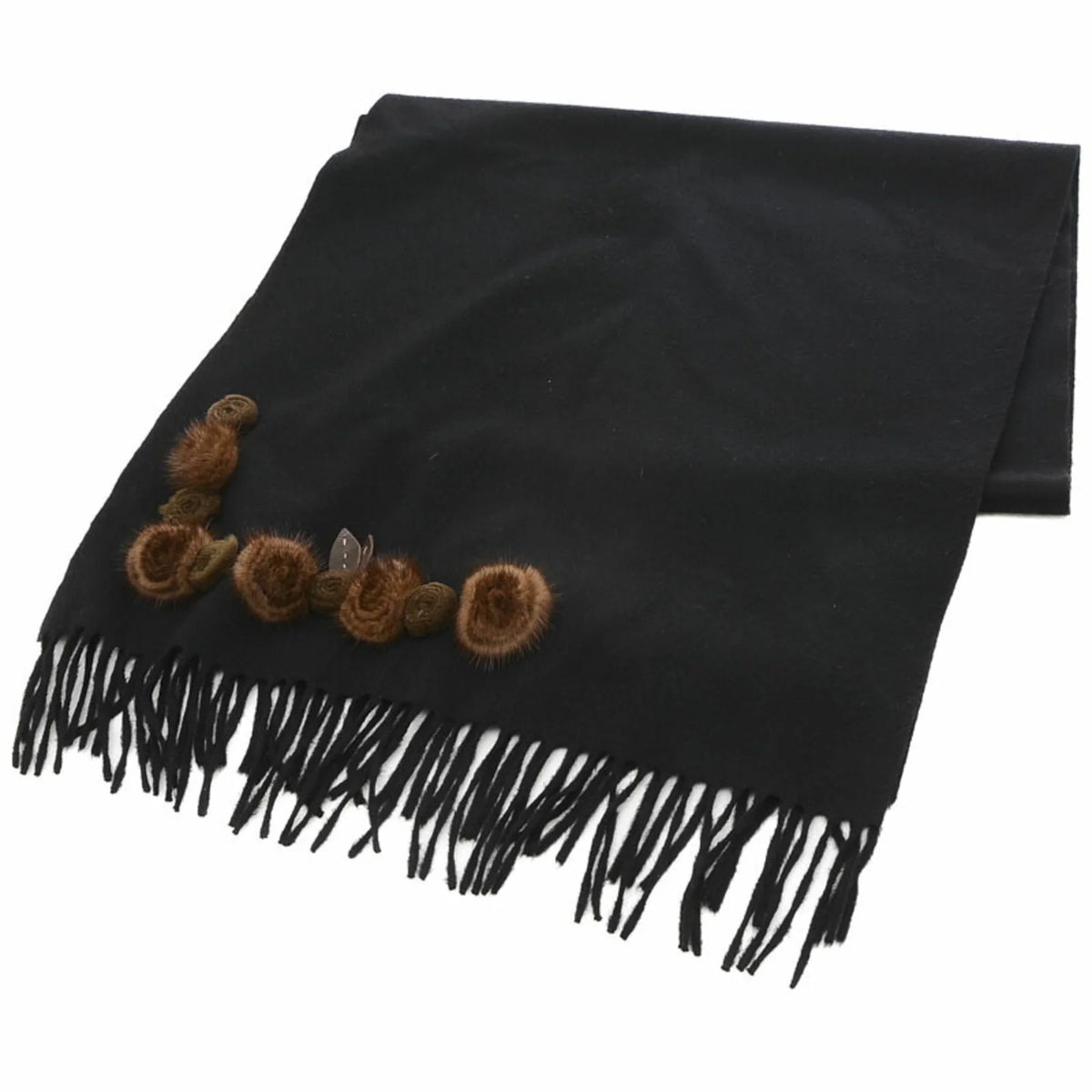 Pre-Owned Fendi Stole Scarf Flower Motif Midnight 100% Cashmere (Good)