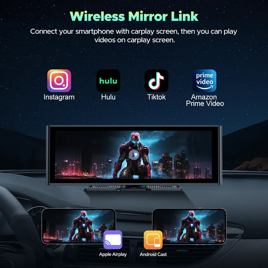 TOGUARD Apple Car Play Wireless Car Stereo with 4K Front and Rear Dash Cam, 9.26" Touch Screen, Carplay Car Radio, Android Auto, 1080P Rear View Camera/Loop Recording/GPS Navigation/Mirror Link