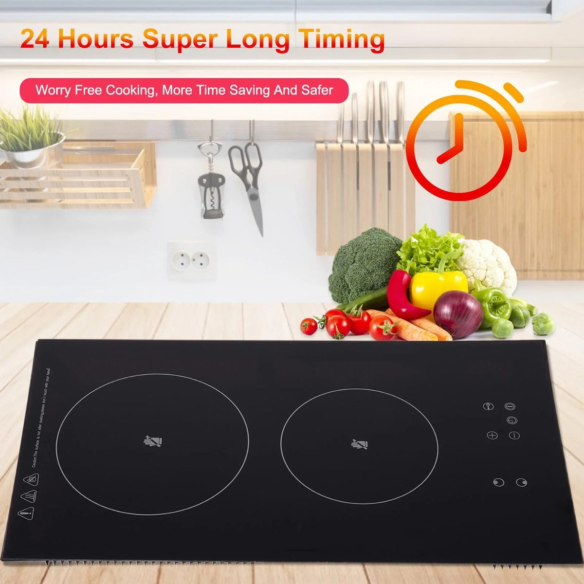 VAHIGCY Induction Cooktop 2 Burner | 110V Vertical Electric Stove Top | Portable Ceramic Glass Countertop Induction Burner for Simmer, Steam, Slow Cook, Fry and Most Cookware