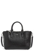 Tory Burch Robinson Double Zip Woven Leather Multi Tote Dark Leather Bag