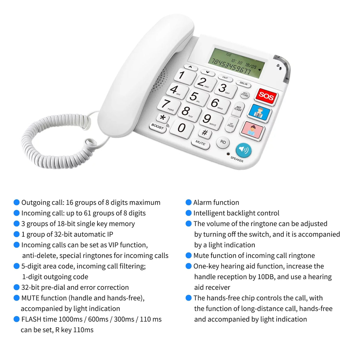 Midnight Corded Phone with Big Button Desk Landline Phone Telephone Support Hands-Free/Redial/Flash/Speed Dial/Ring Control for Elderly Seniors Home Office Business Hotel