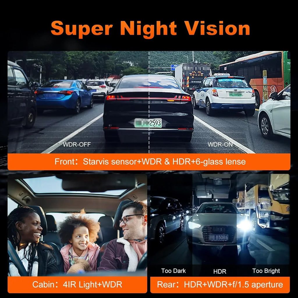 VVCAR R39 3 Channel 5K Dash Cam WiFi GPS with 64GB Card 3.99" IPS Front Inside Rear Car Dashboard Camera Recorder Parking Mode