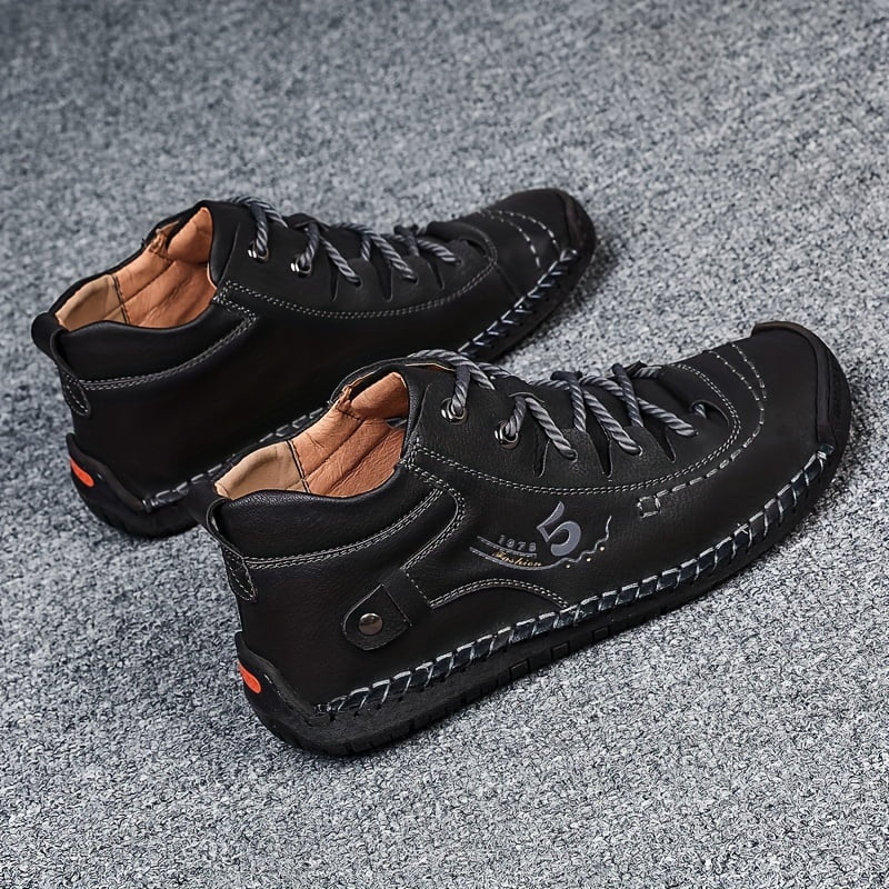 KINODAY Synthetic Leather Hand-stitching Ankle Boots Breathable Anti-slip Lace-up Walking Shoes For Outdoor Spring Summer And Autumn