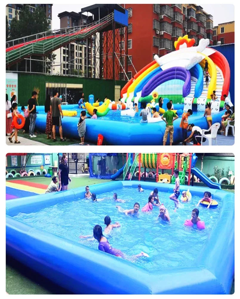 Techtongda Inflatable Family Swimming Pool for Water Walking Ball with Blower 7*7*0.55m Blue
