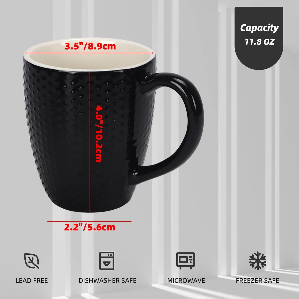 6 Pack Coffee Mug Set, Coffee Cup for Water, Coffee, Onyx Milk, Ceramic, 11.95 Floz
