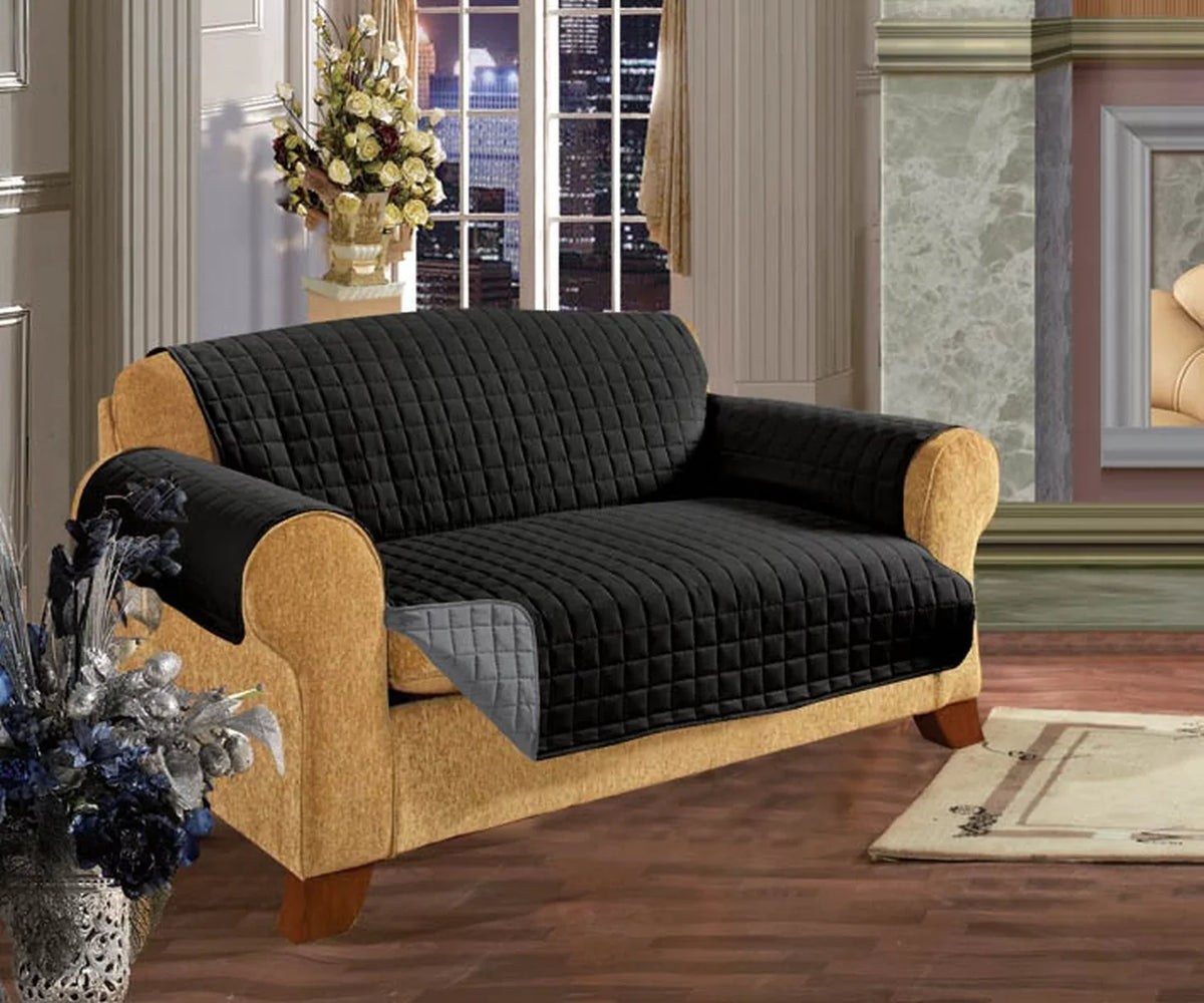 Elegant Comfort QUILTED REVERSIBLE FURNITURE PROTECTOR for Pet Dog Children Kids -2 TIES TO STOP SLIPPING OFF Treatment Microfiber As soft as Egyptian Cotton Midnight Sofa