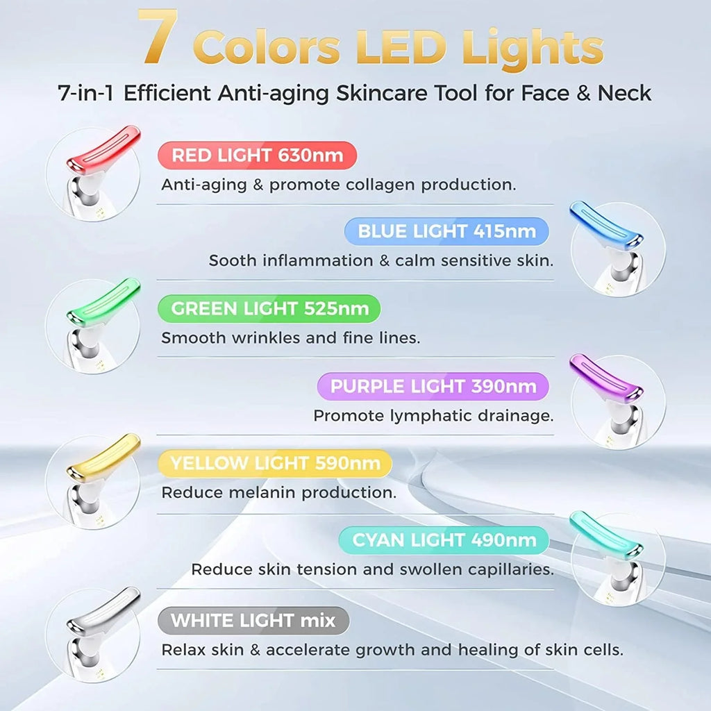 Red Therapy for Face, 7 Color Face Skin Rejuvenation for Face & Neck Beauty Device, Deplux Neck Tightening Device, Glossy White